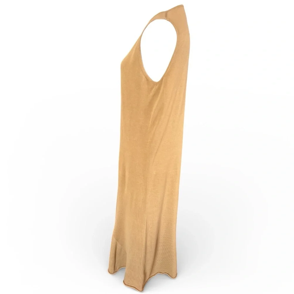 Vince Pale Walnut Shirred Cotton Tank Maxi Dress Sz L - Picture 8 of 12